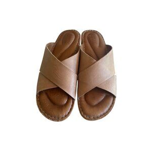 Born Womens Leather Wedge Sandals SLides Size 9/40.5 MW Tan
